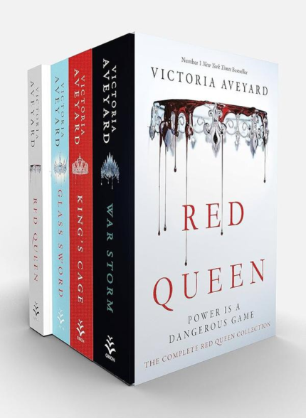 Red Queen 4 Book Paperback Box Set Red Queen Glass Sword Kings Cage War Strom Victoria Averayd book cover